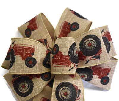 Summer Wired Wreath Bow - Red Tractors on Natural - image2